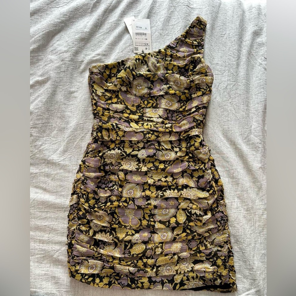 Zara One-Shoulder Dress with Floral Print - Picture 3 of 4